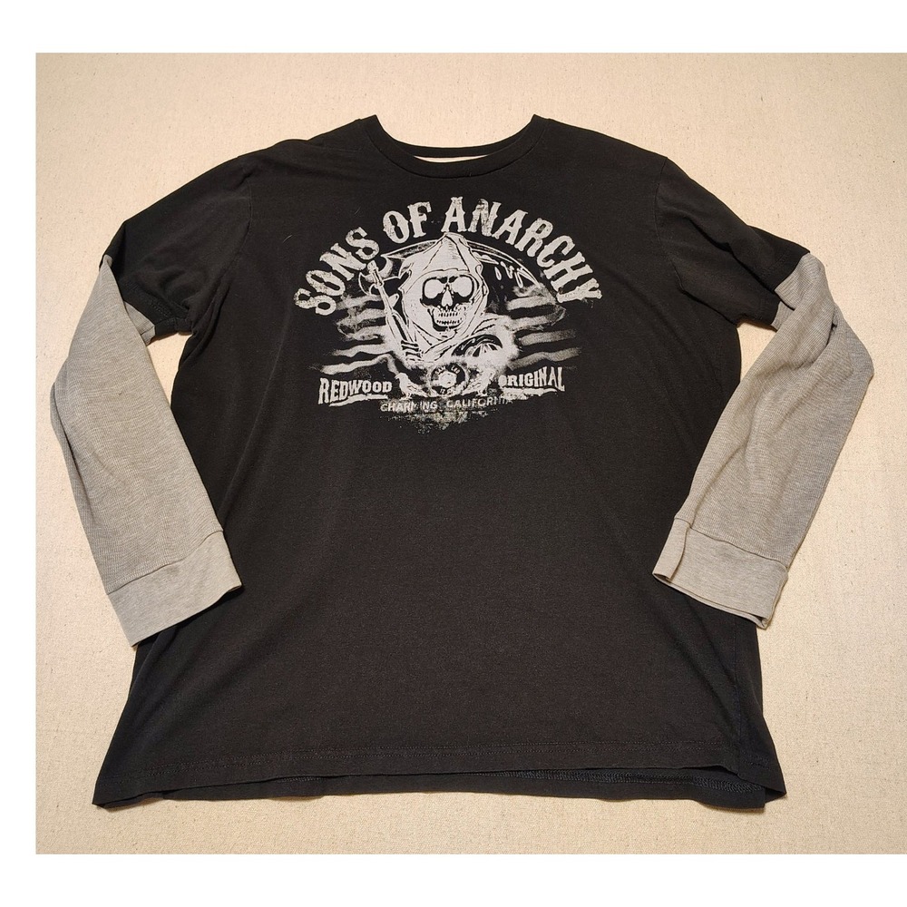 Sons of Anarchy Redwood Original Layered Long Sleeve Shirt Black Grey Mens XL 23